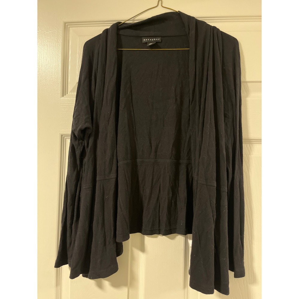 Metaphor Black Waterfall Cardigan Sweater Duster Open Front Women L G